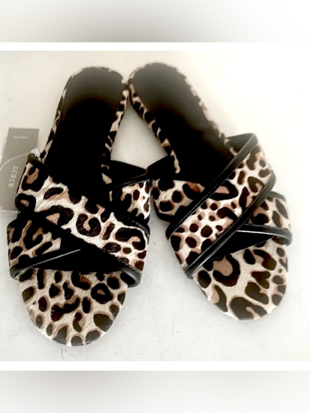 J Crew Animal Print Flats Leopard Sandals Dyed NEW Calf Hair Vacation Comfort